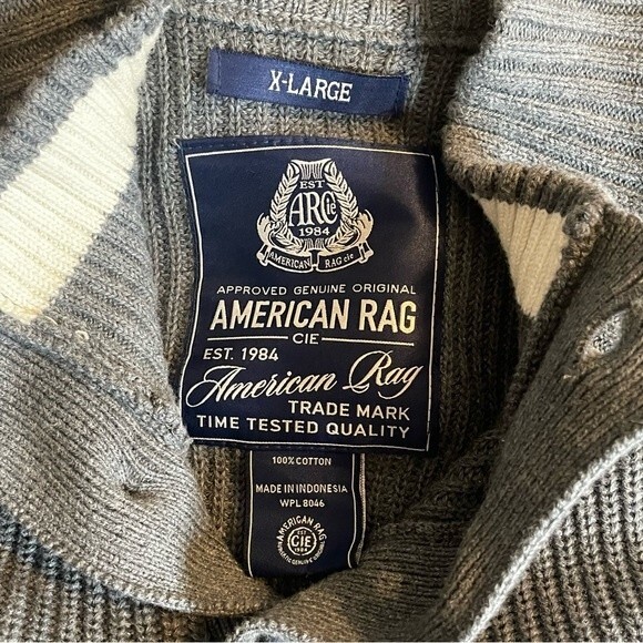 American Rag Gray Knit Cotton 1/4 Button Sweater, Size XL - Picture 5 of 6